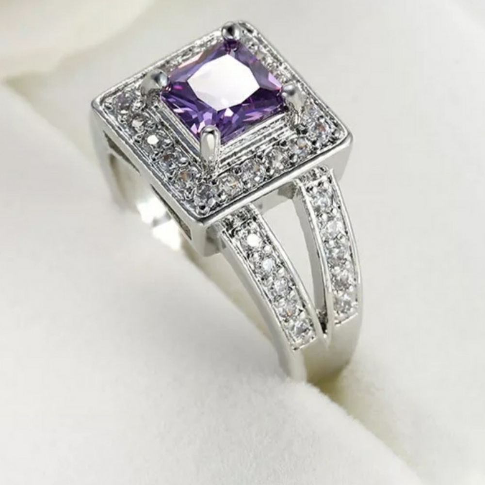 NEW 925 Sterling Silver Amythest White Sapphire Ring Size 7